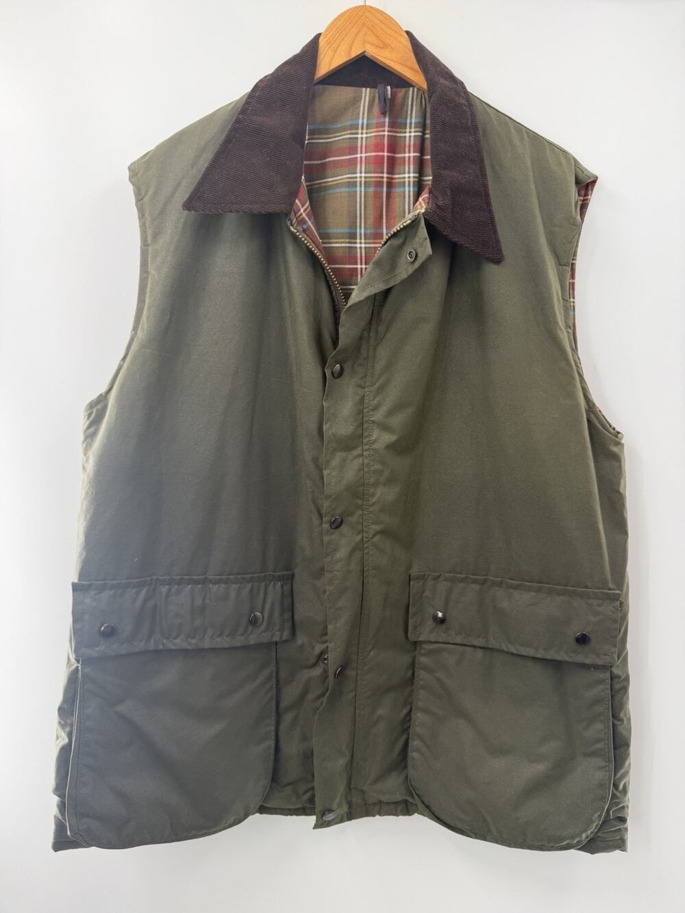 Vintage Hoggs of Fife Hunting Vest Oiled Cotton Tartan Lined Scotland Gilet XL